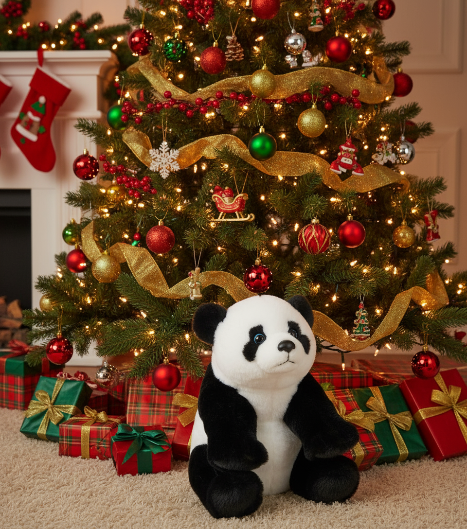 Panda de pluș Lelly 30 cm, jucărie adorabilă sub bradul de Crăciun