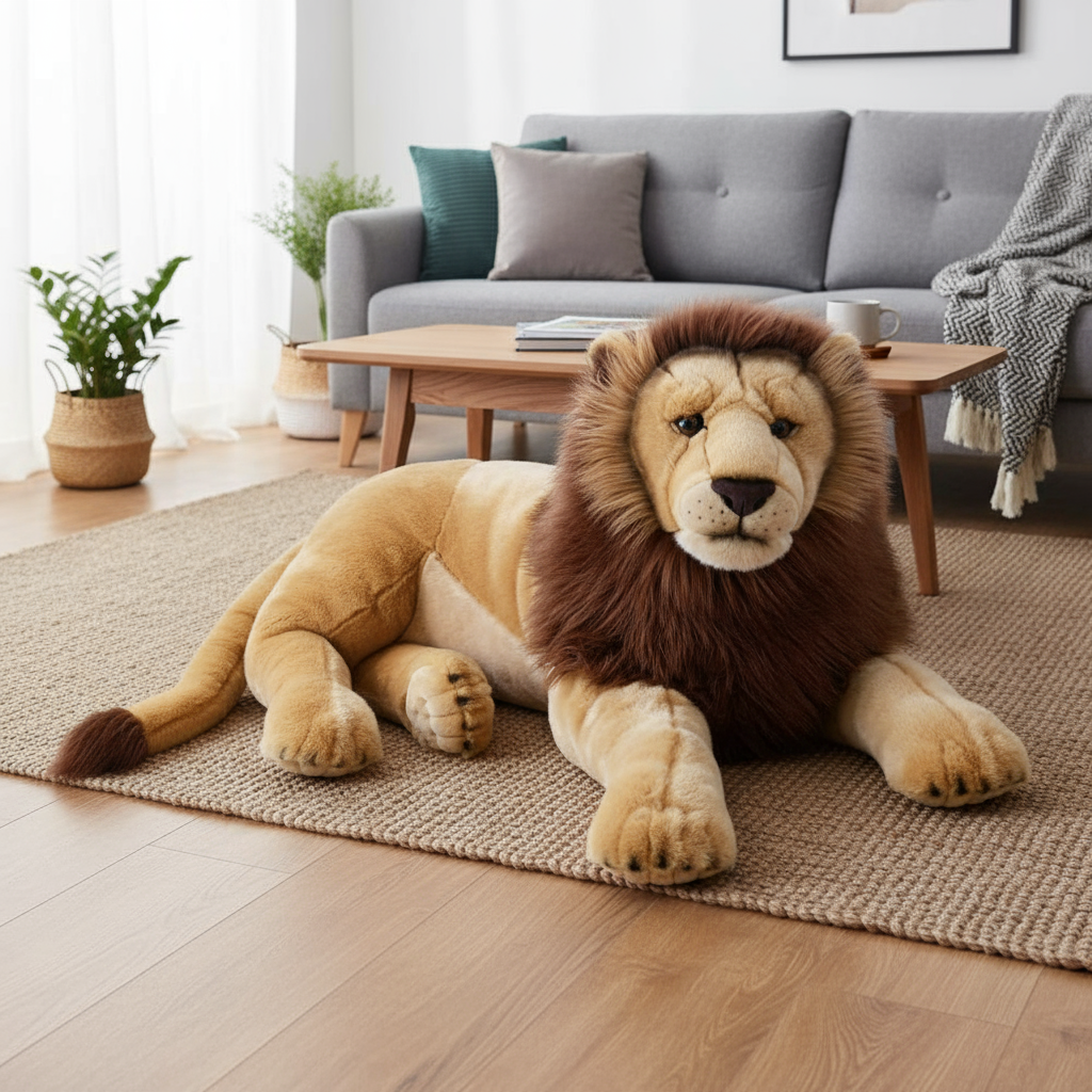 Jucărie din pluș Leu Lelly, mare, pufoasă și sigură pentru bebeluși.