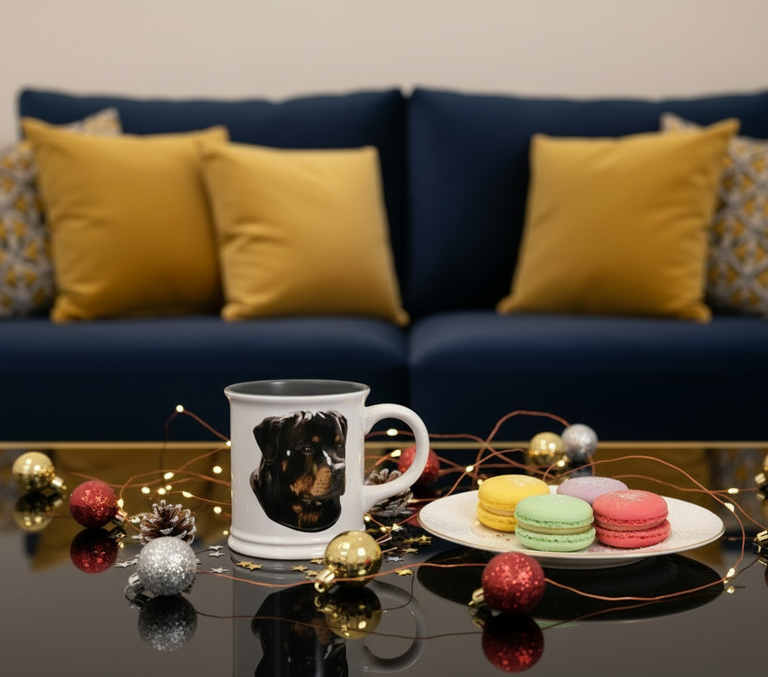 Cană cu câine Rottweiler în relief – Perfectă pentru iubitorii rasei