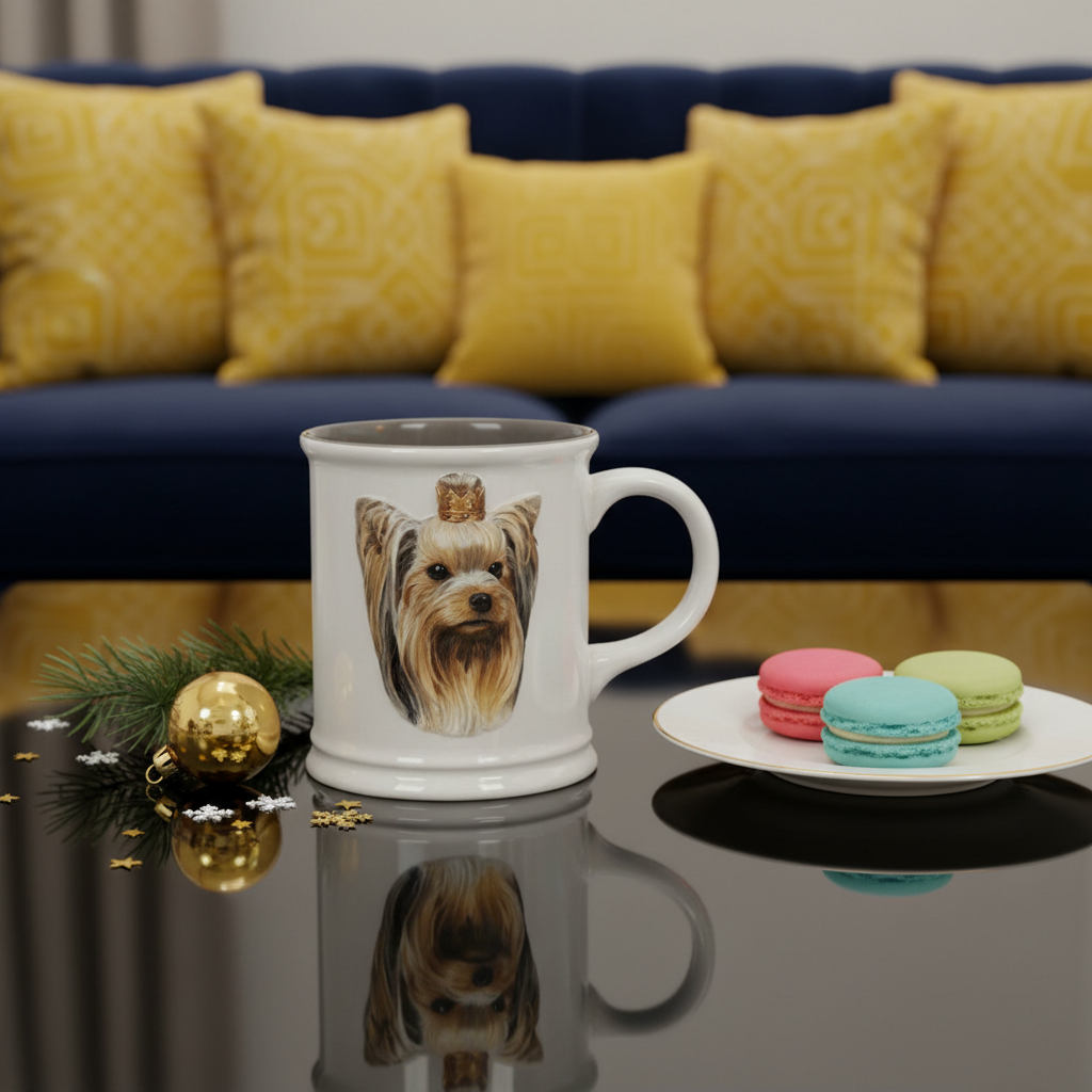 Cana cu catel Yorkie in relief -350 ml