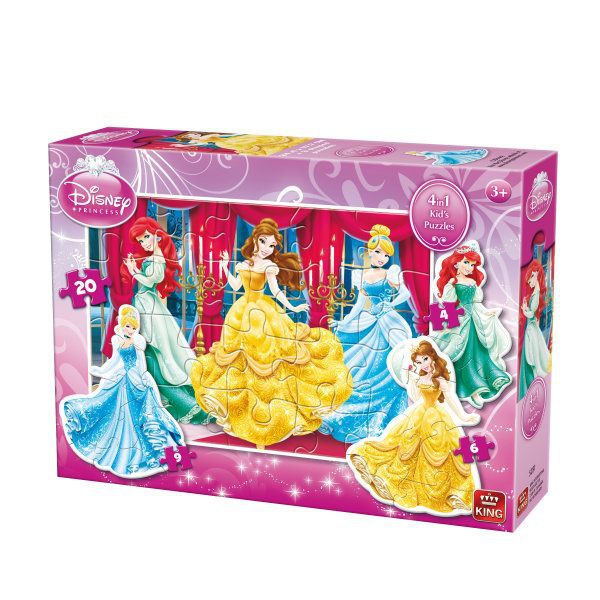 Puzzle 4 in 1 profilat Princess (4,6,9,20 piese)