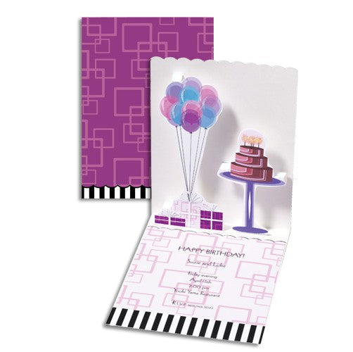 Set 8 invitatii 3D - Baloane si tort