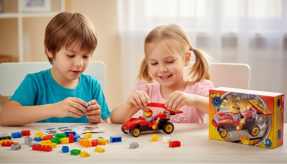 Set de construit tip LEGO – Mașină de curse roșie (40 piese)