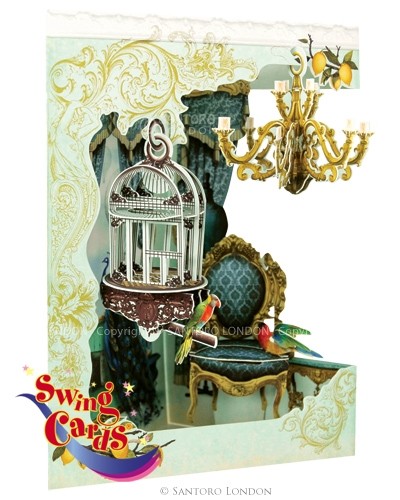 Felicitare 3D Swing Cards - Candelabru si Pasare in colivie