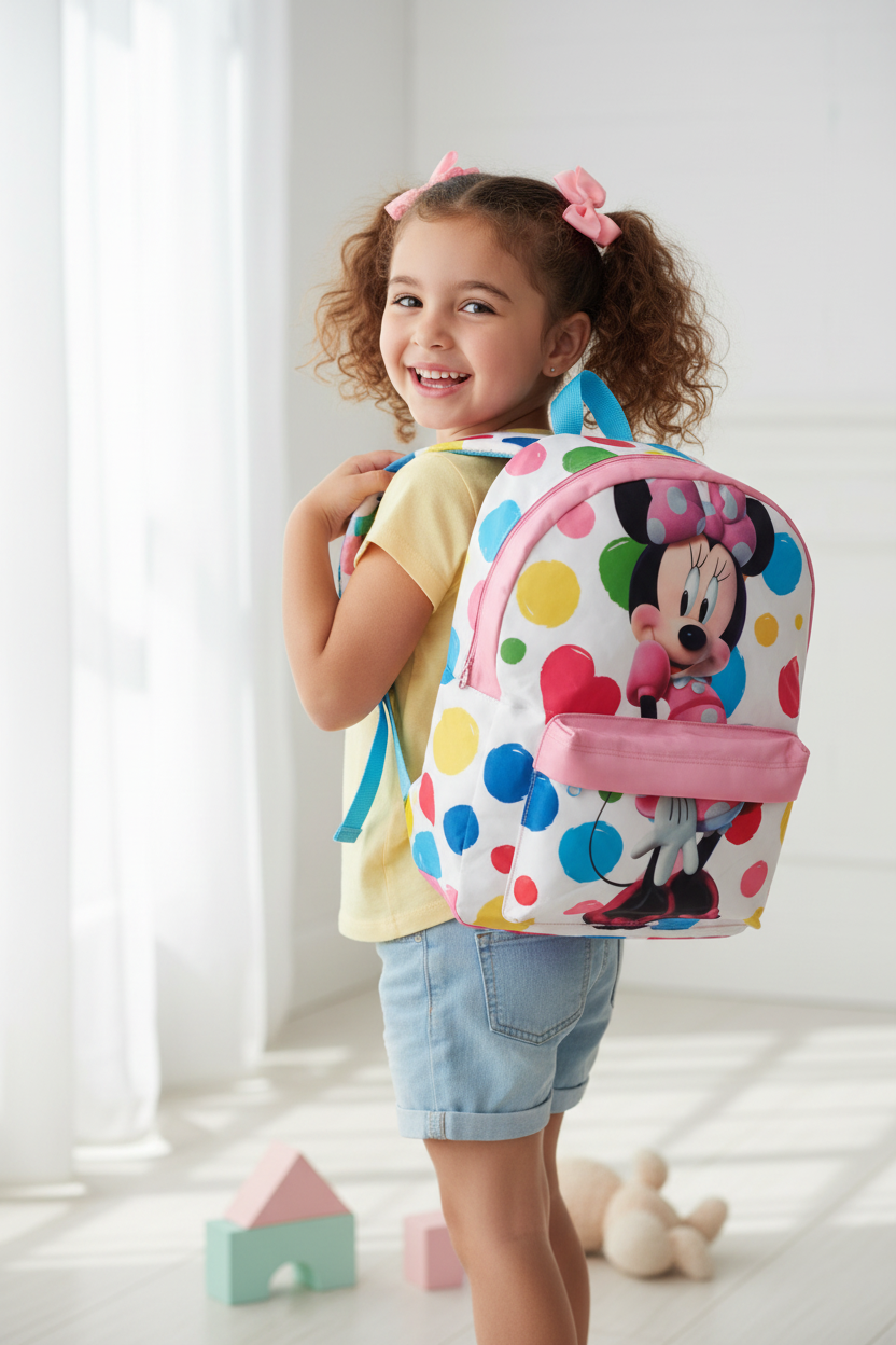 Rucsac Minnie Mouse vesel pentru mersul la gradinita, fara plans si fara regrete.