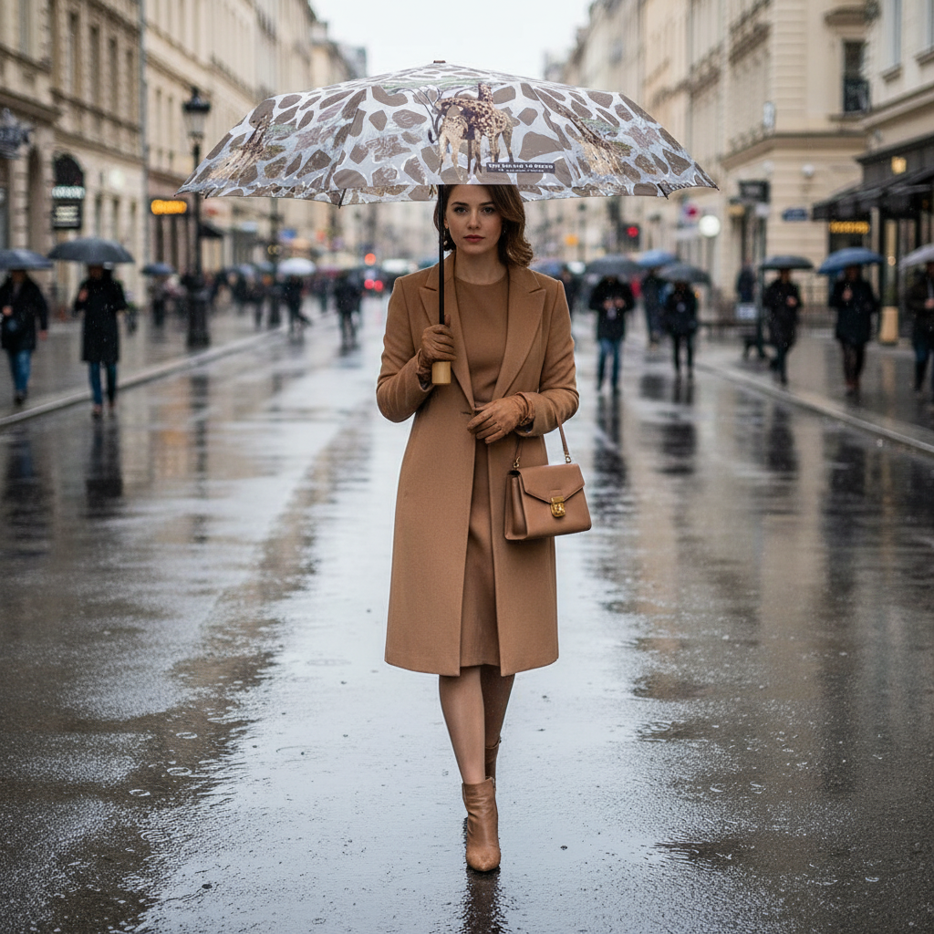 mini umbrela ploaie pliabila si automată cu girafe, pentru femei grabite