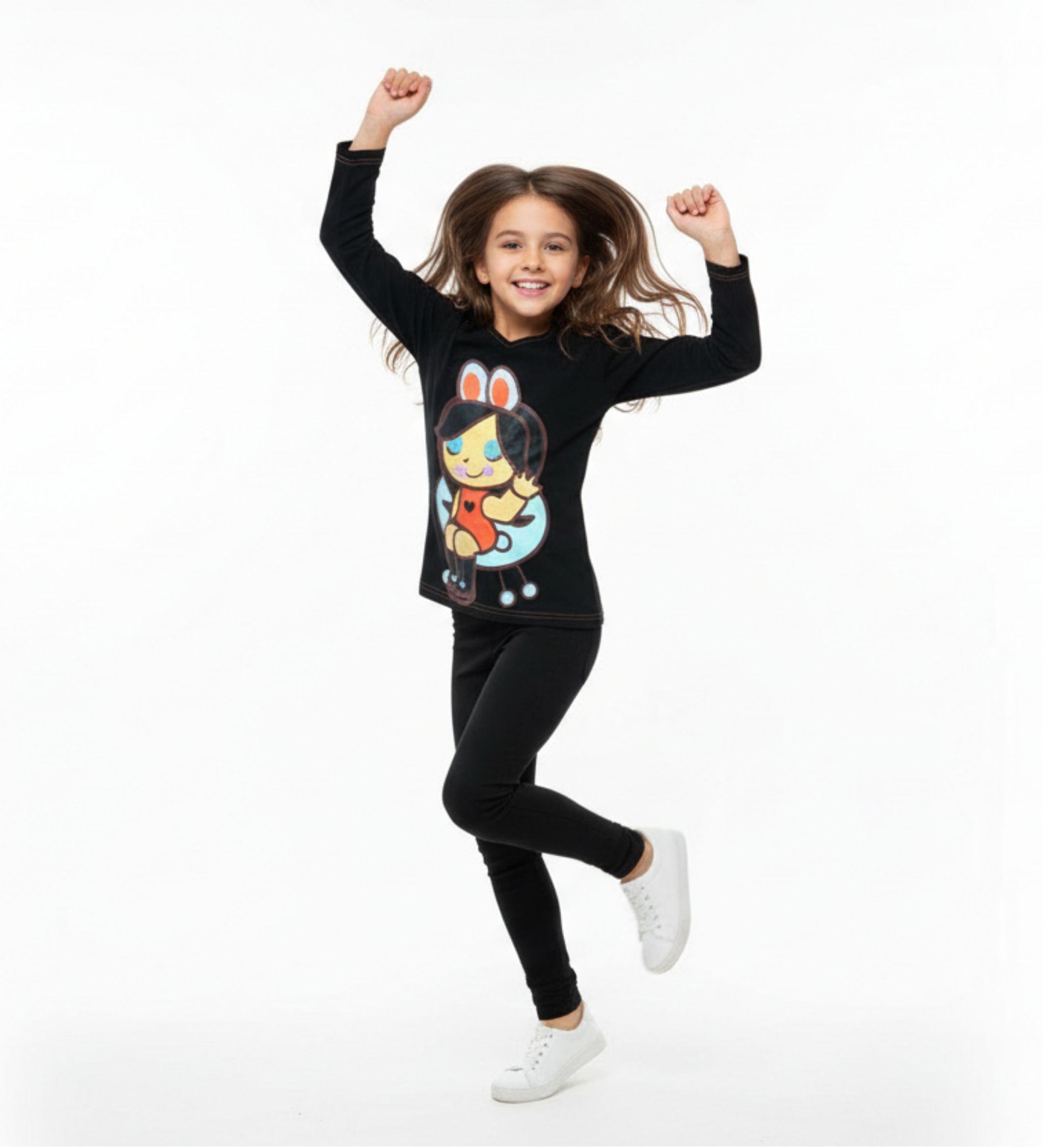 Bluză copii neagră cu nuanțe portocalii și bleu Tutti Cuti – stil și confort!