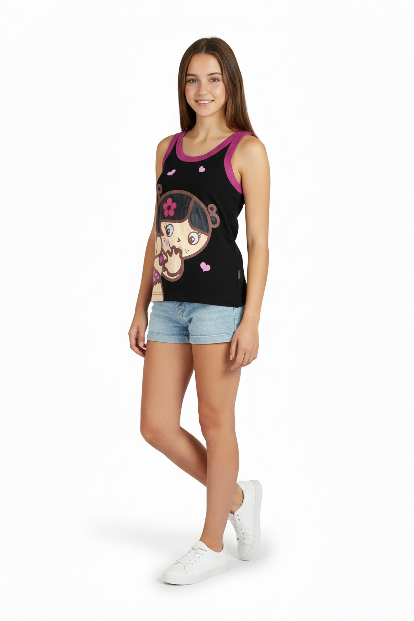 Maiou negru bordat cu roz Tutti Cuti – stil și confort pentru Fete 14 Ani