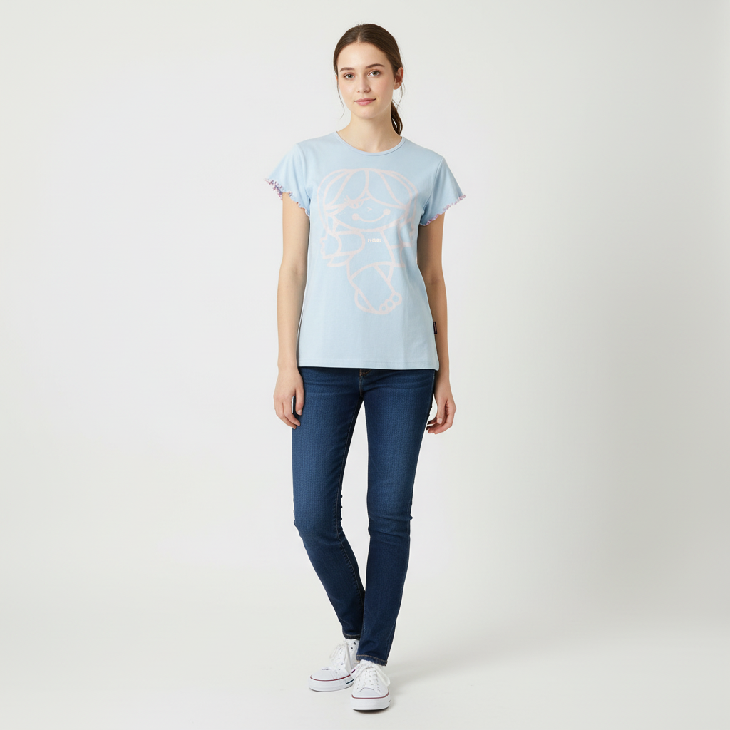 Tricou Fete Bleu Santoro - Tutti Cuti  din bumbac 100% pentru -8-12-14ani