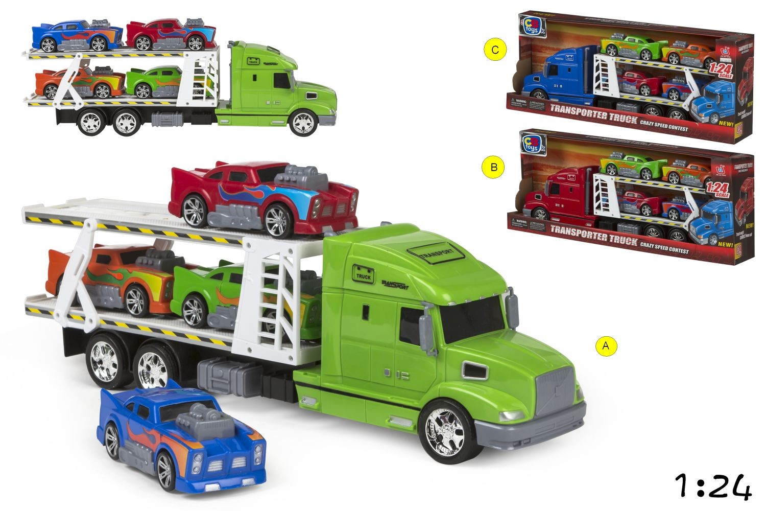 Camion albastru cu Trailer si 5 Masinute