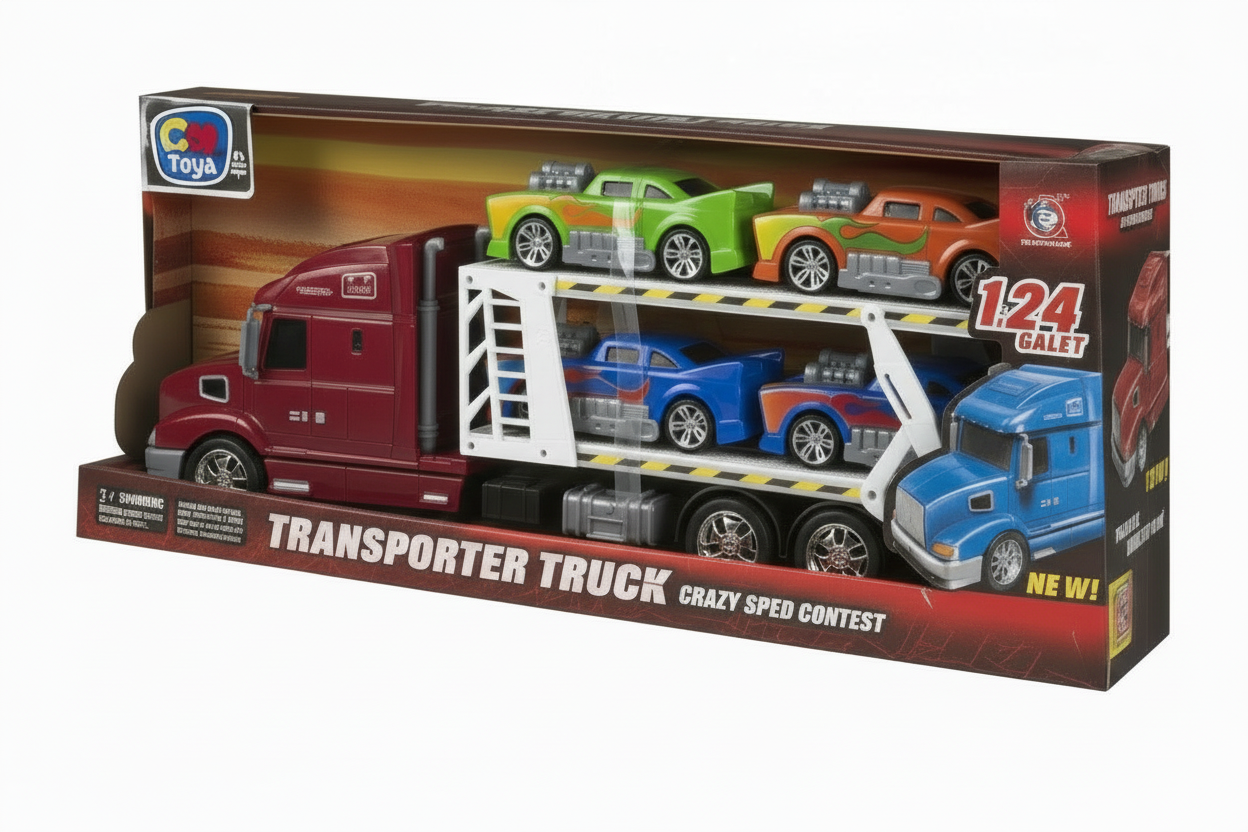 Camion albastru cu Trailer si 5 Masinute