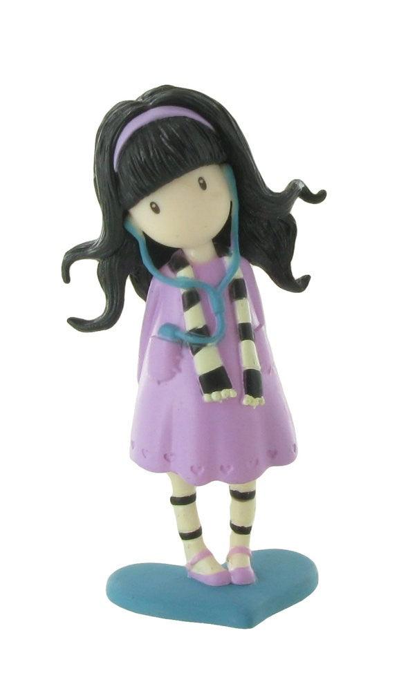 Figurina Gorjuss Little Song de la Santoro cu rochie mov și căști bleu