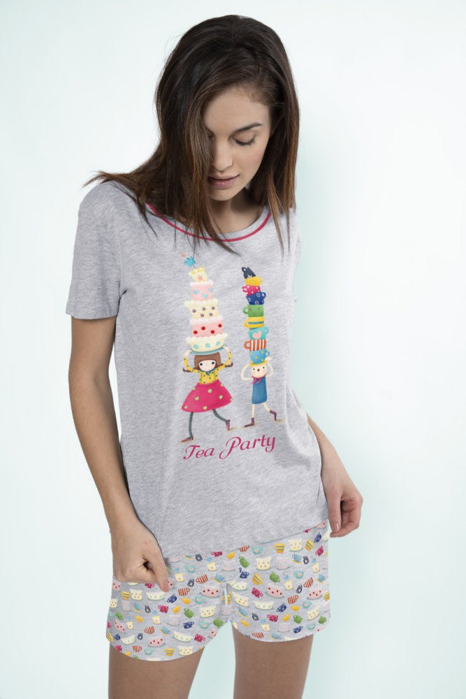 Pijama dama cu tricou Kori Kumi Tea Party, scurta