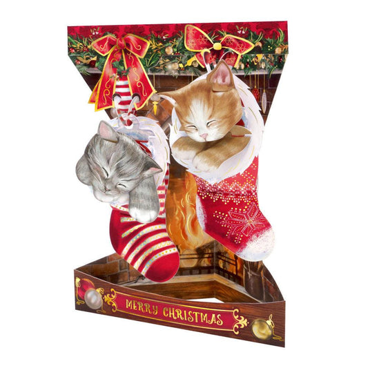 Felicitare 3D Swing Cards de iarna Pisici la Semineu - Nitzi.ro