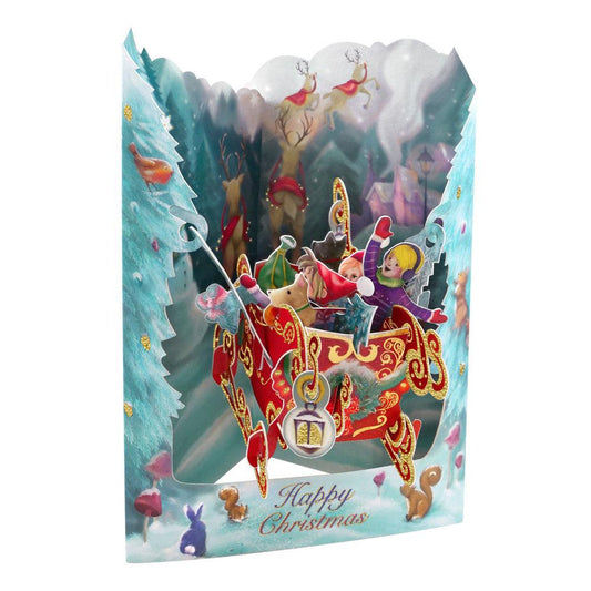 Felicitare 3D Swing Cards de iarna Cu sania lui Mos Craciun - Nitzi.ro