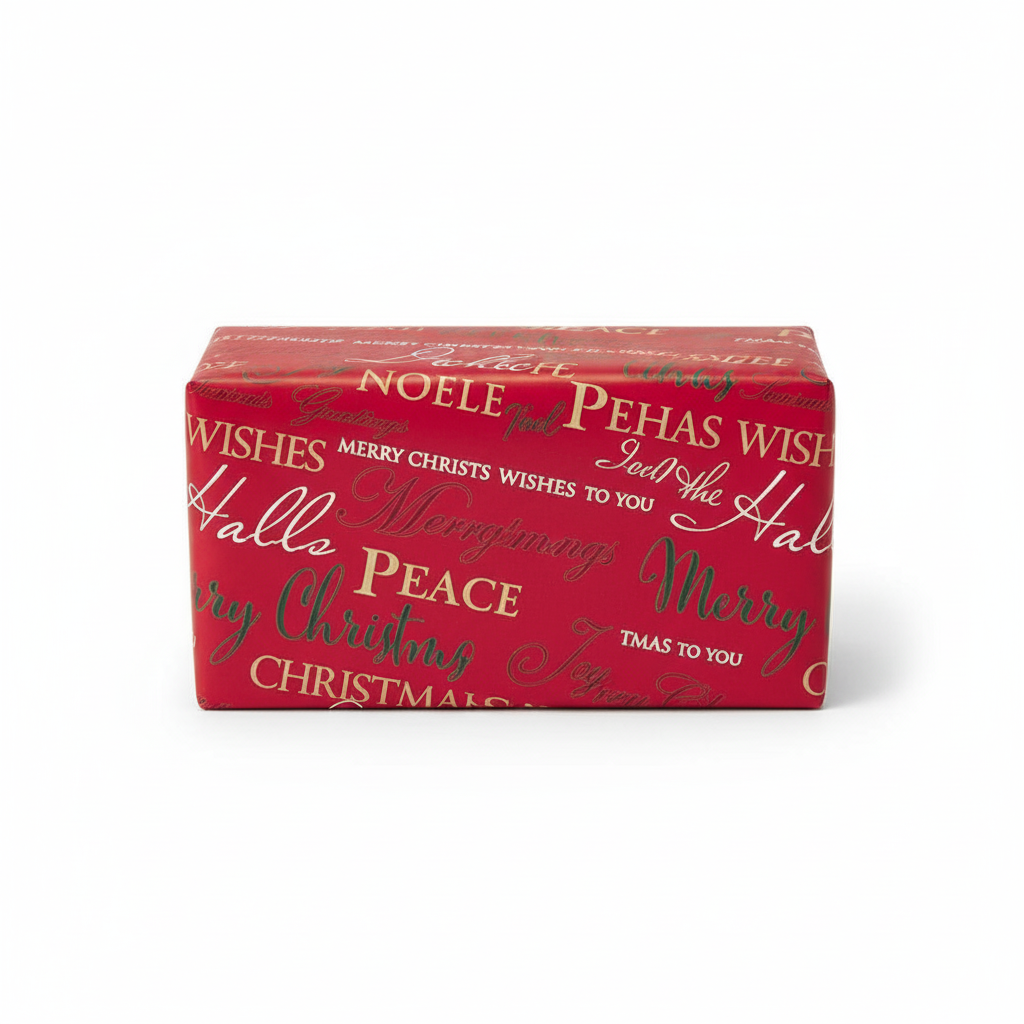 XAJGW100 Hartie de imachetat rosie cu inscris de Merry Christmas in mai multe limbi