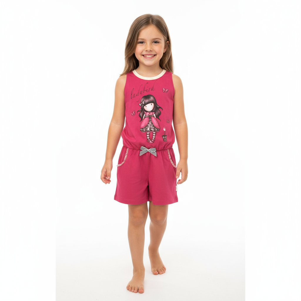 salopetă fete cu fundiță în talie, model Gorjuss culoare roz inchis