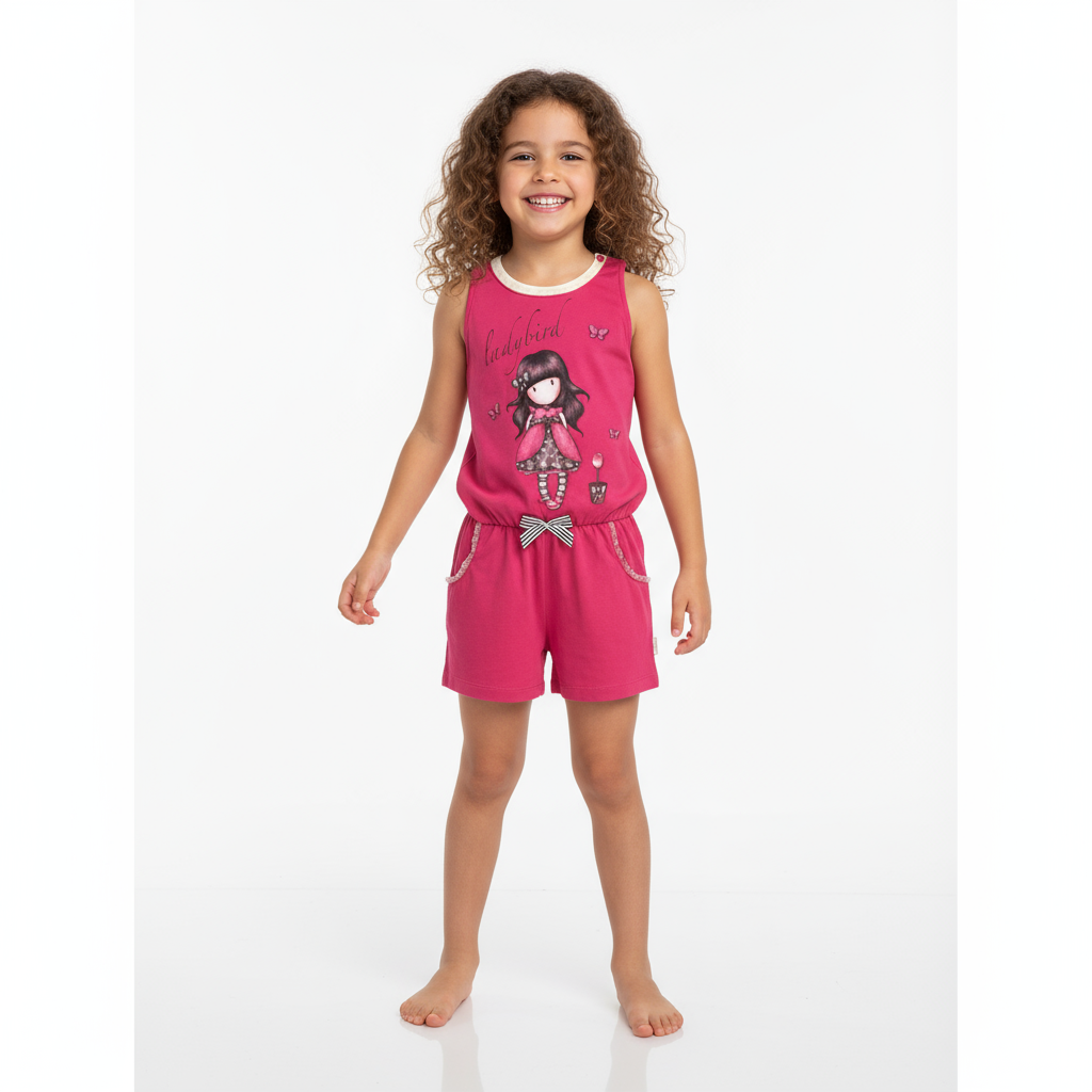 salopetă scurtă fete Gorjuss Ladybird din bumbac fuchsia 