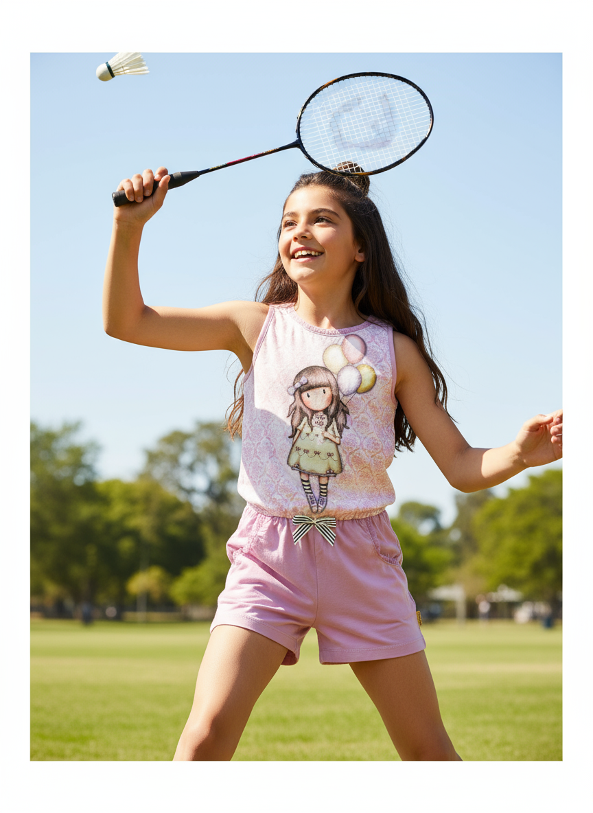 Salopetă ușoară și confortabilă pentru fete cu personaj Gorjuss