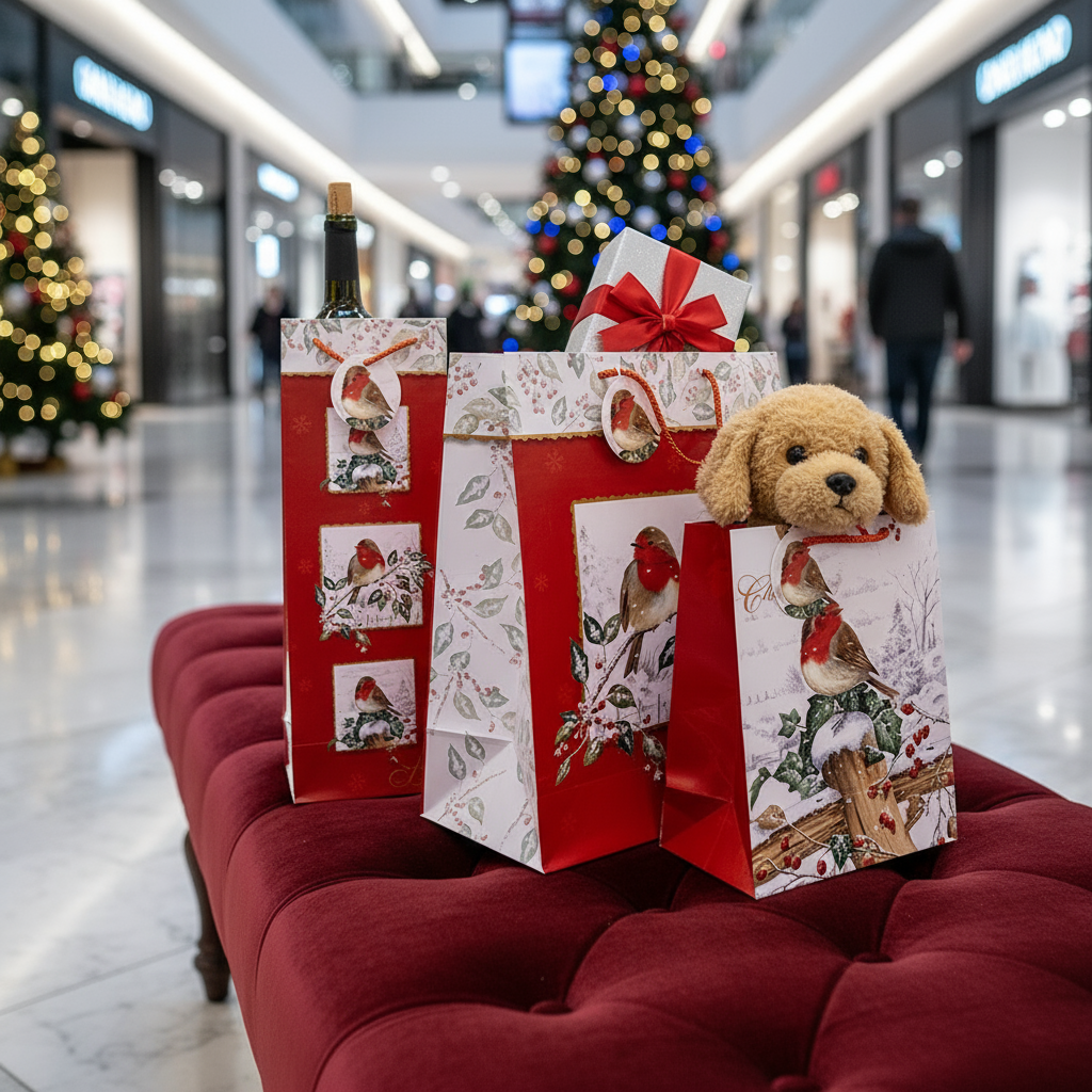 Set 3 pungi cadou cu imprimeuri de VRABIUTEi și zăpada 