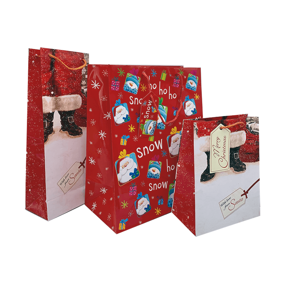 Set 3 pungi de cadou de sezon, cu tematică de iarnă și detalii grafice