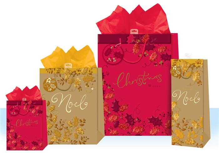 Punga pentru cadou cu tematica de iarna / Craciun - embosate cu folie si sclipici