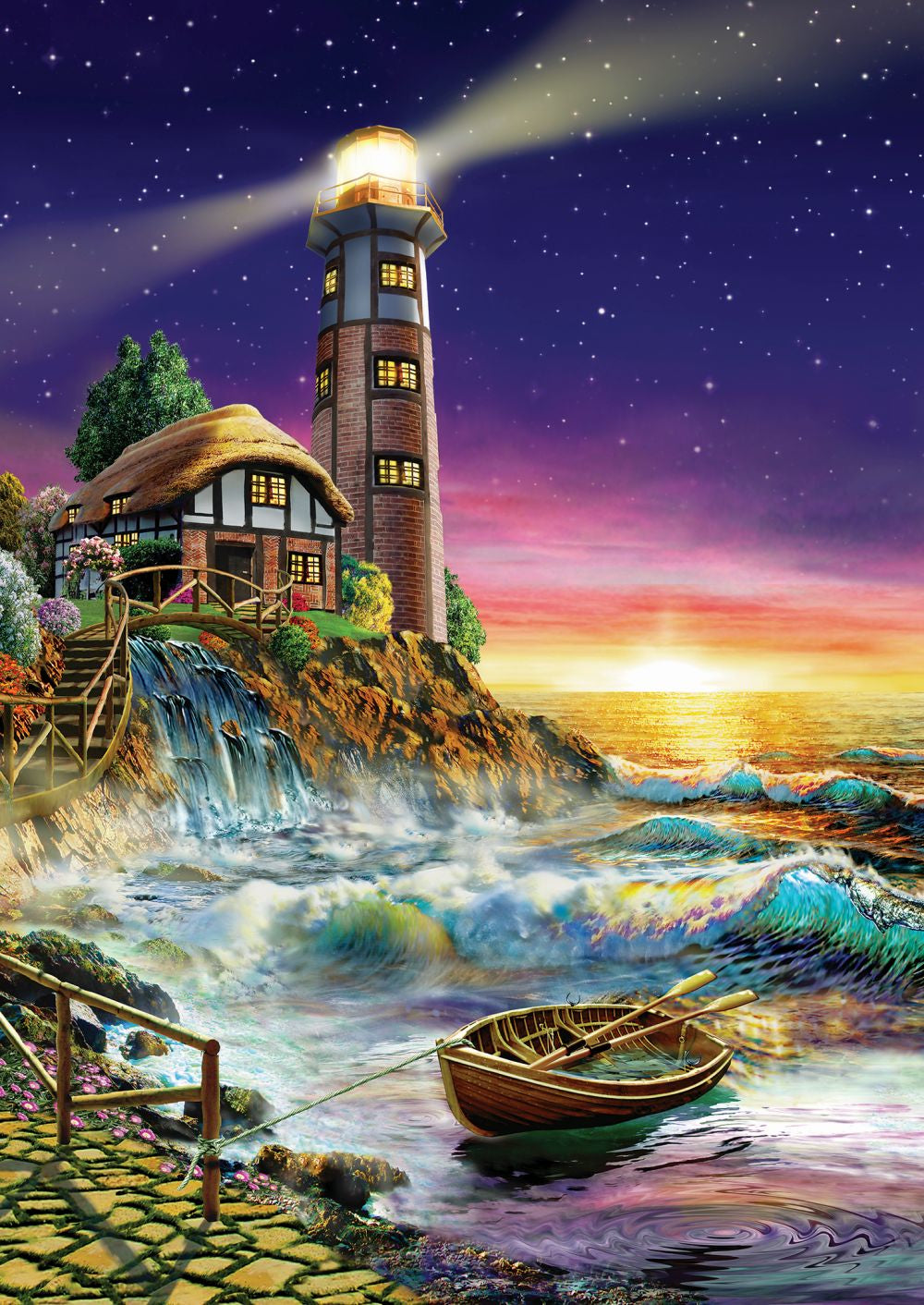 Puzzle 500 piese - Sunset By The Lighthouse-Adrian Chesterman