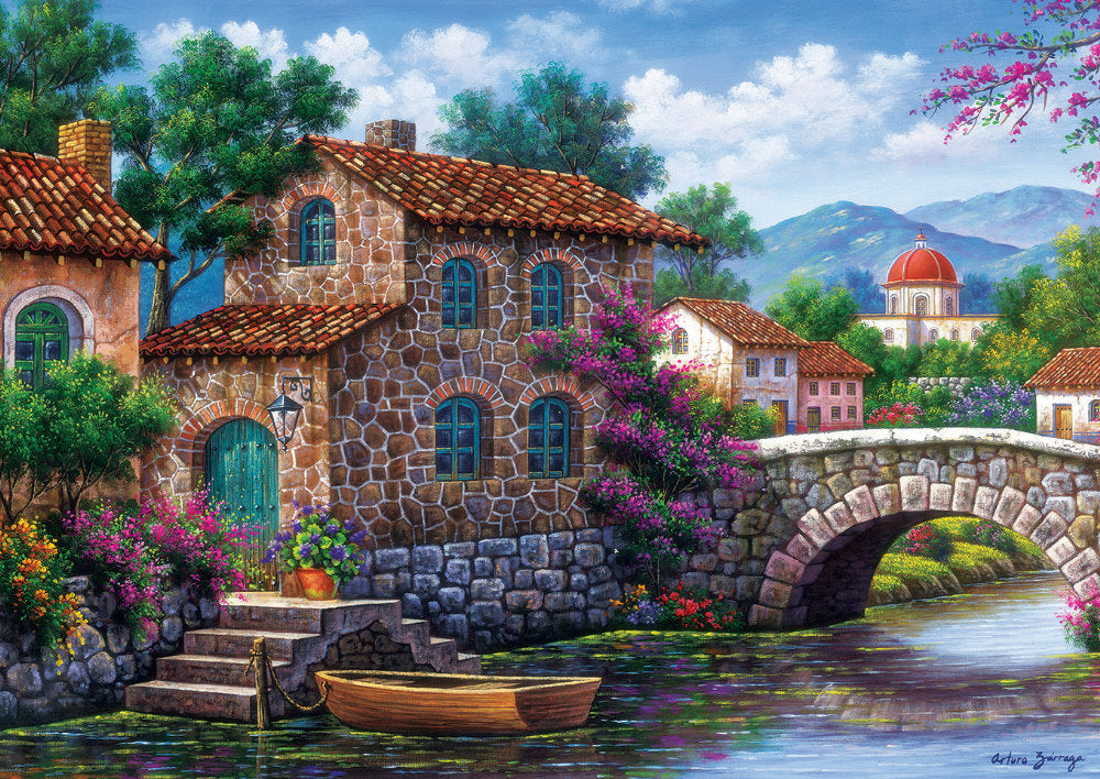 Puzzle 500 piese - Canal With Flowers-Arturo Zarraga