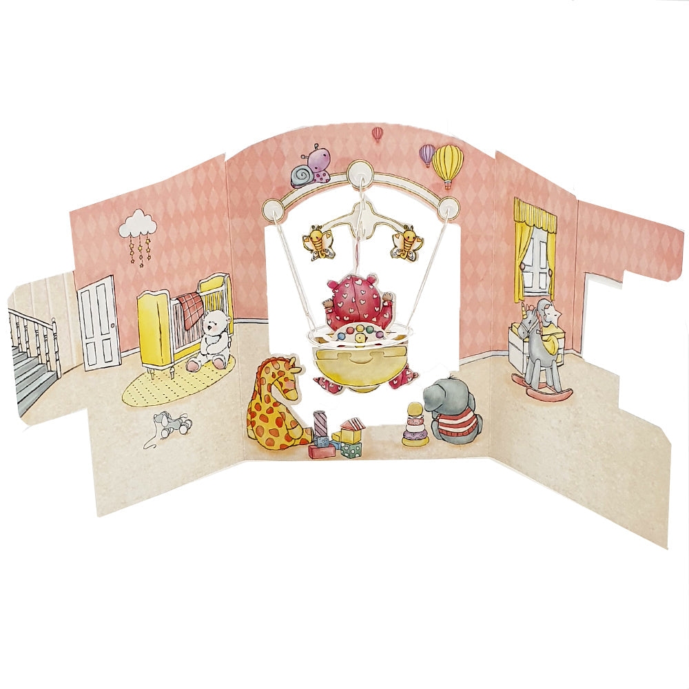 Felicitare 3D Swing Cards Fetita in balansoar