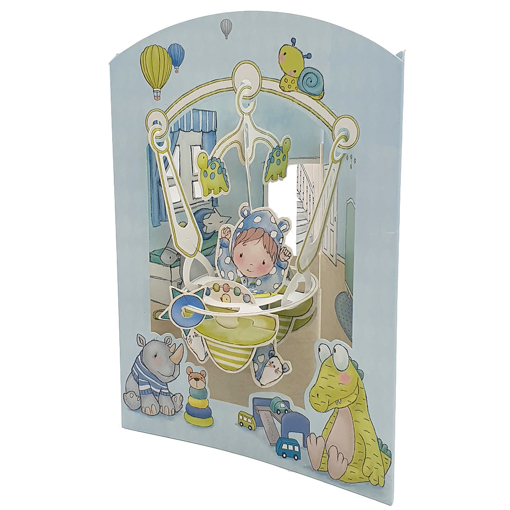 Felicitare 3D Swing Cards Baietel in balansoar