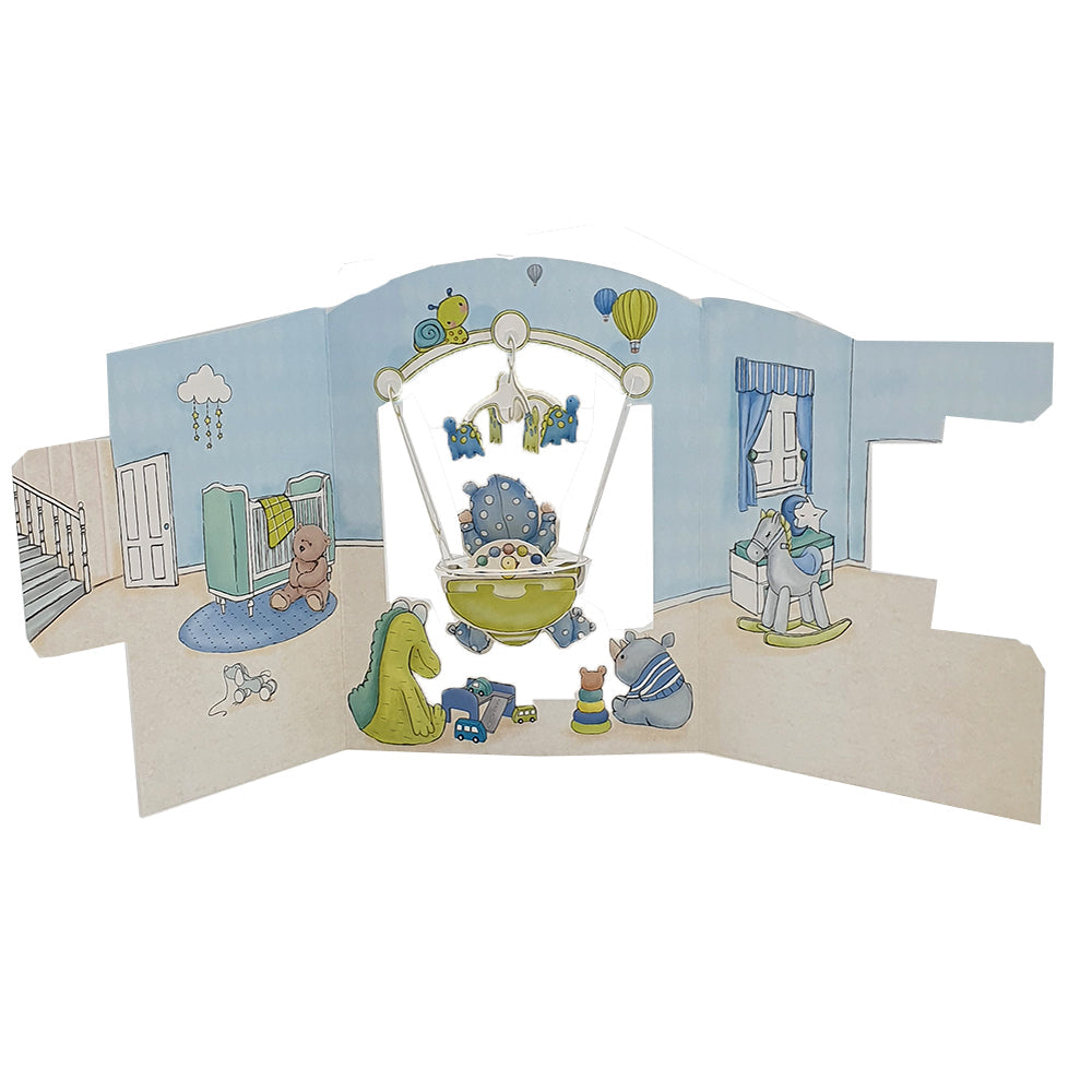 Felicitare 3D Swing Cards Baietel in balansoar