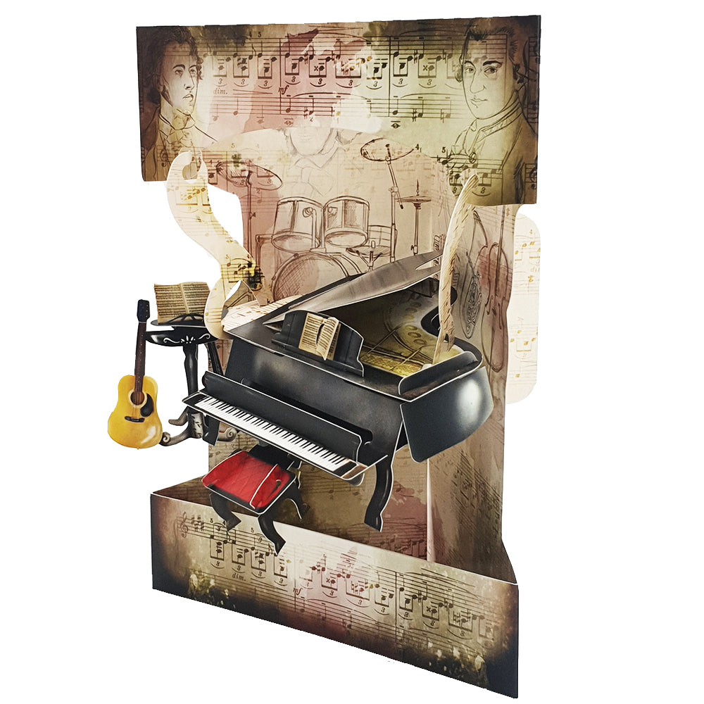 Felicitare 3D Swing Cards dinamica - Pian si muzica