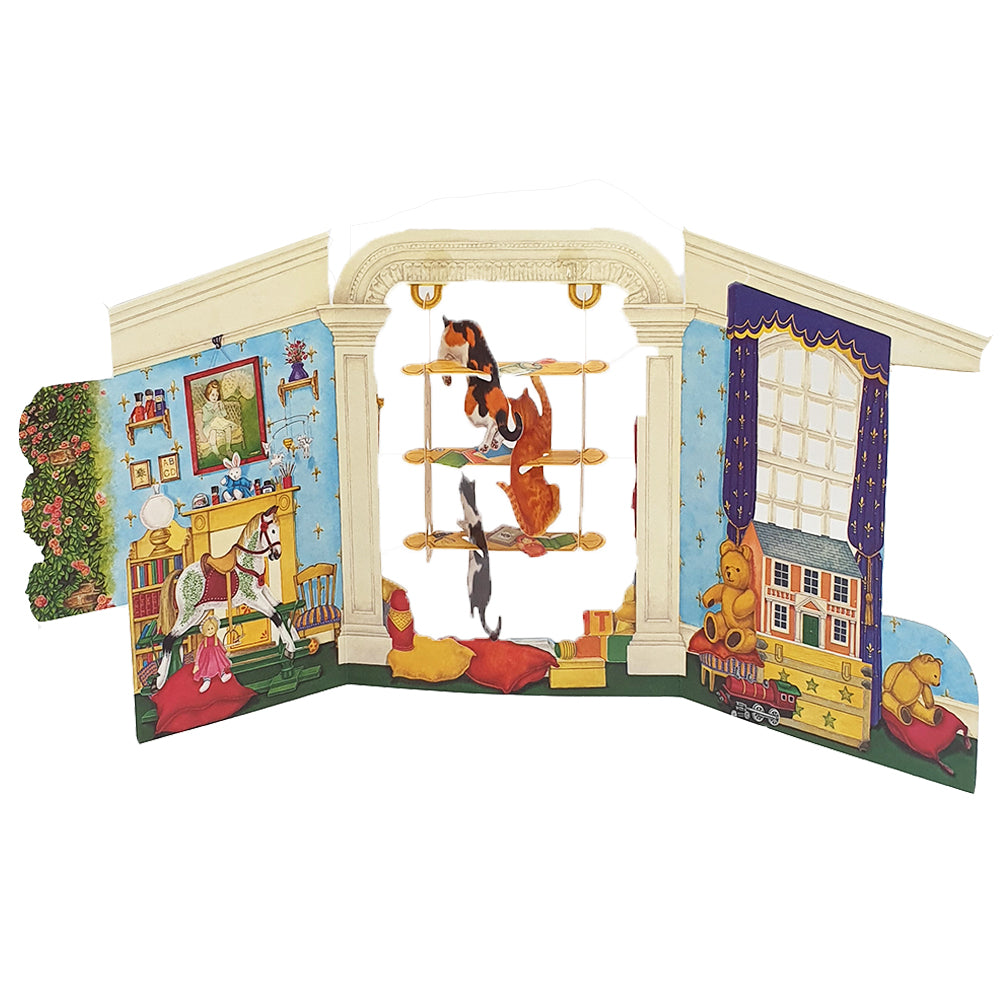 Felicitare 3D Swing Cards - Pisoi pe biblioteca