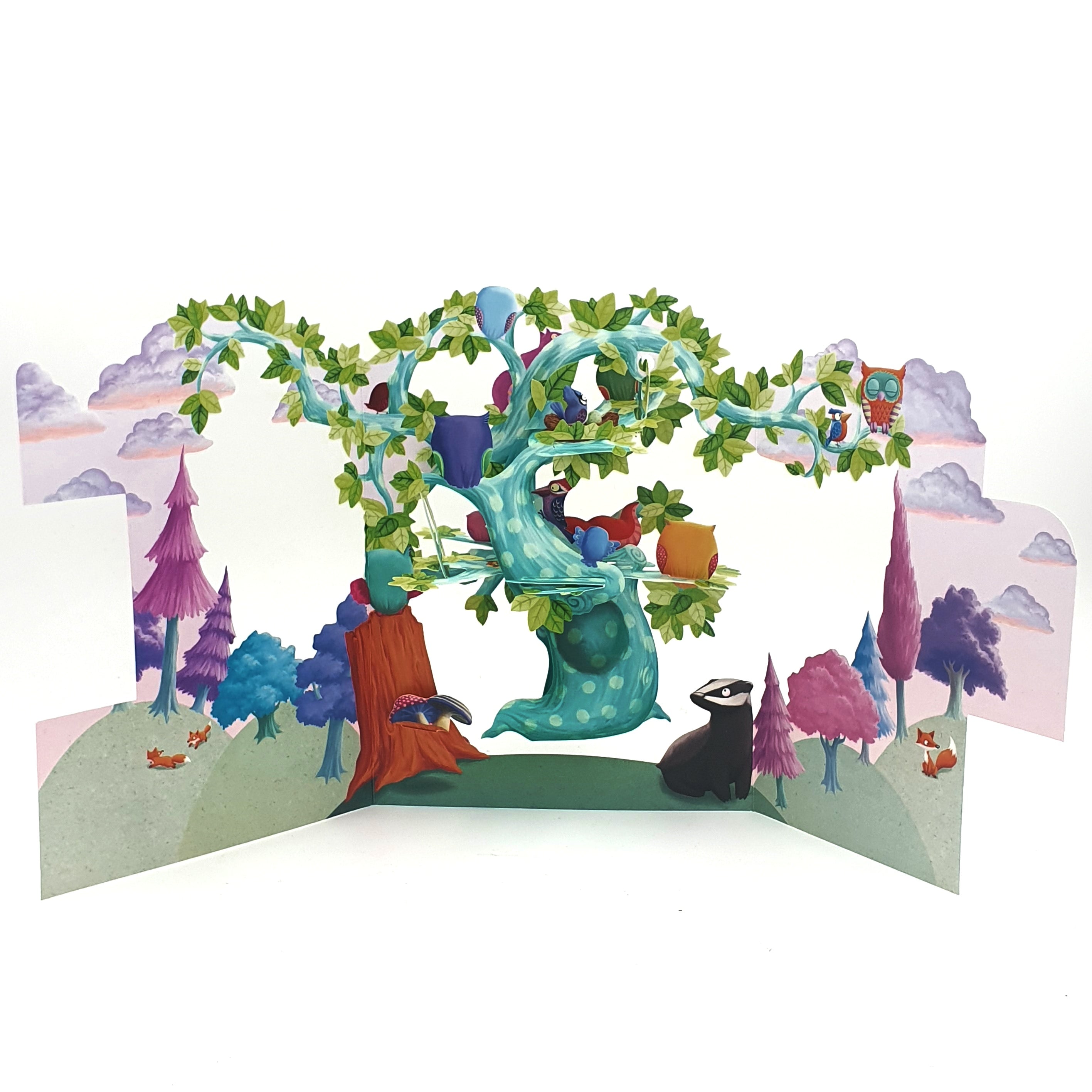Felicitare 3D Swing Cards - Arborele pasarilor din padure