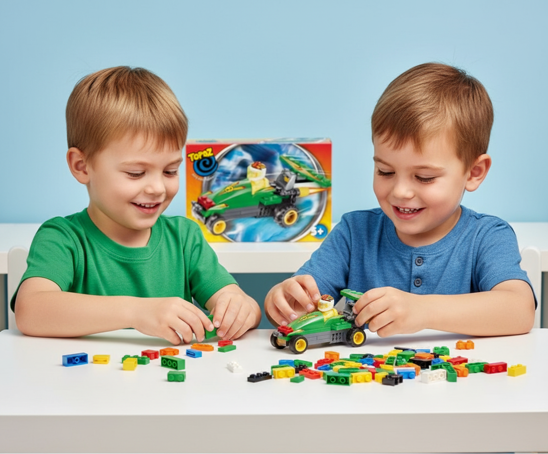 Set de construit tip LEGO – Mașină de curse verde (40 piese)