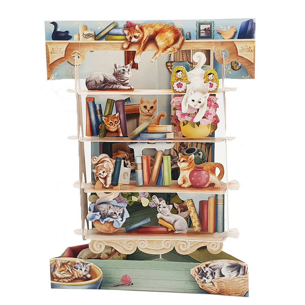 Felicitare 3D Swing Cards  - Pisici in biblioteca