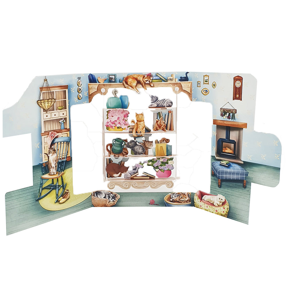 Felicitare 3D Swing Cards  - Pisici in biblioteca