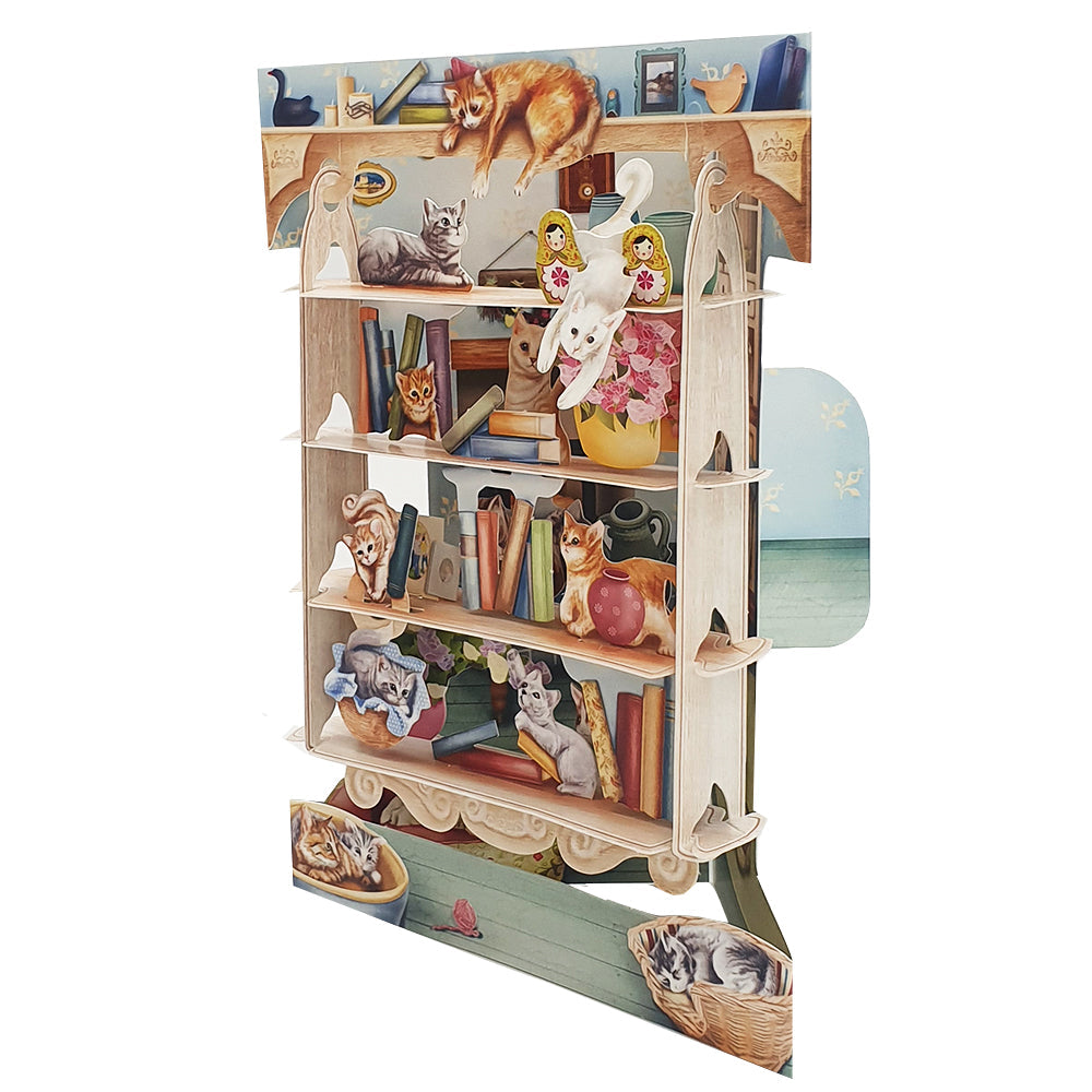 Felicitare 3D Swing Cards  - Pisici in biblioteca