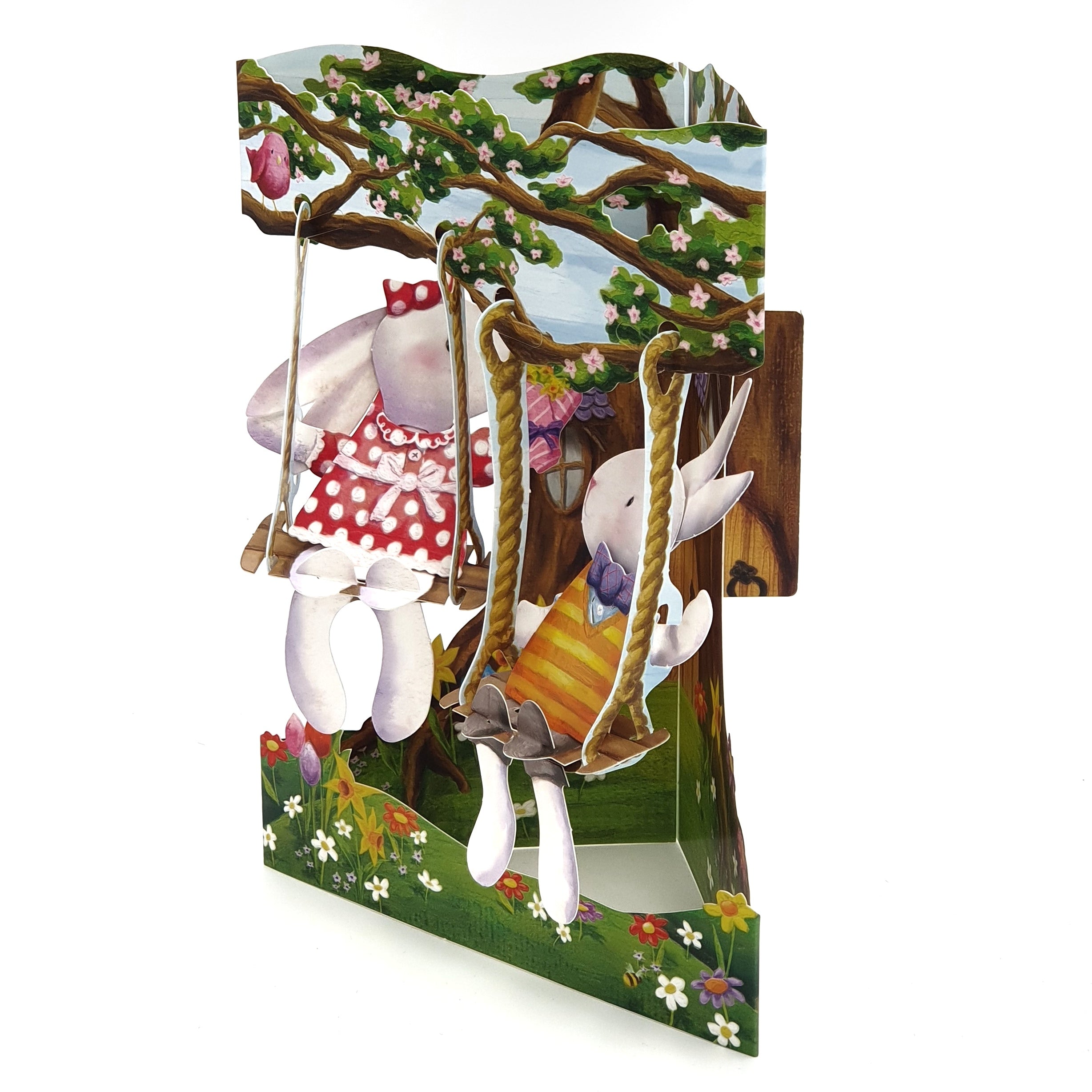 Felicitare 3D Swing Cards - Iepurasi in leagan