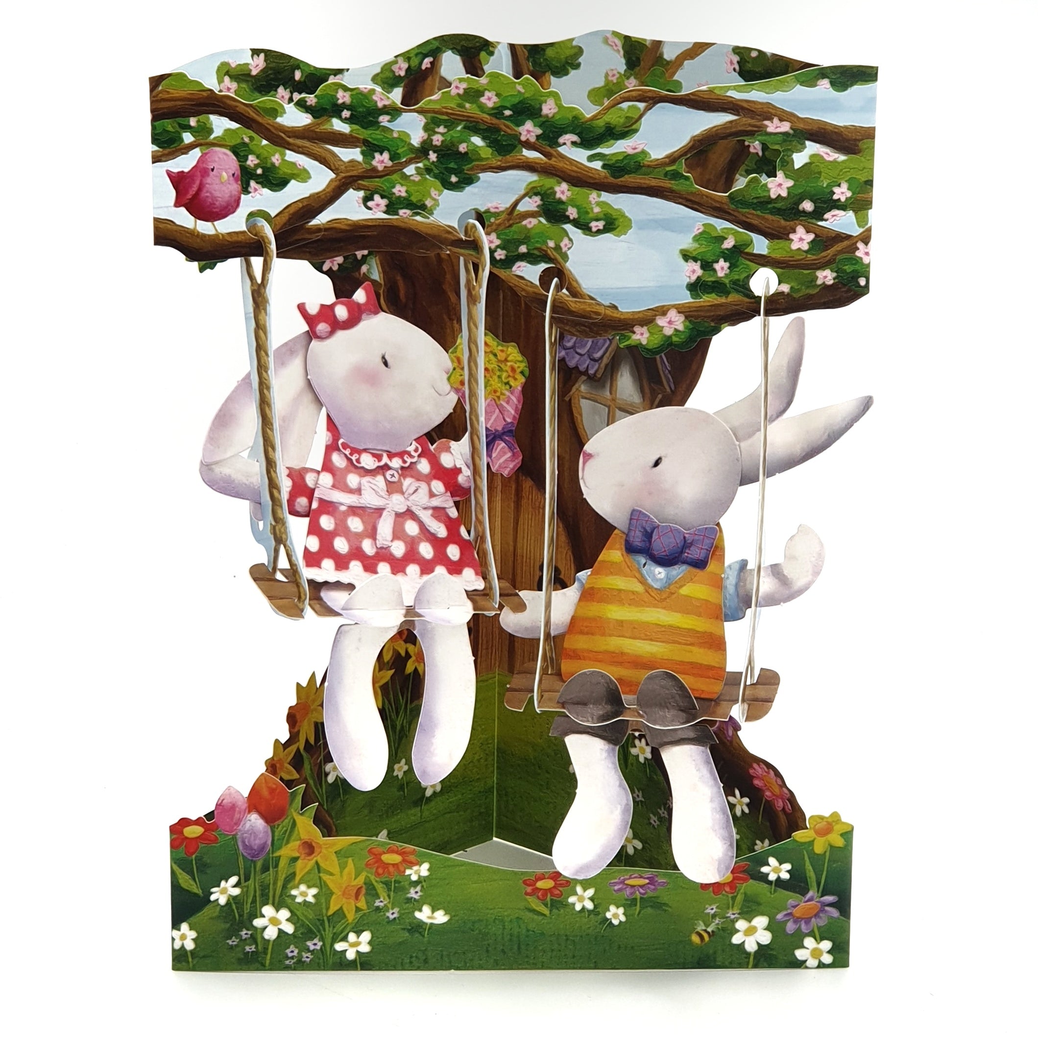 Felicitare 3D Swing Cards - Iepurasi in leagan
