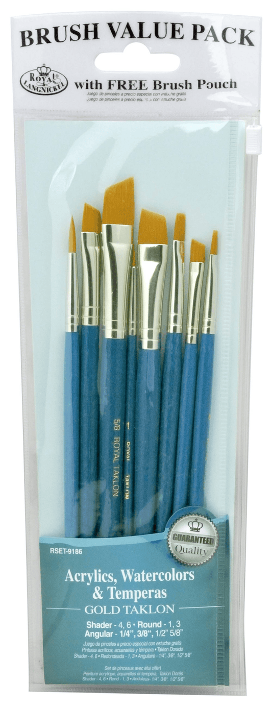 Set 8 pensule pictura cu fir sintetic Gold Taklon - Nitzi.ro