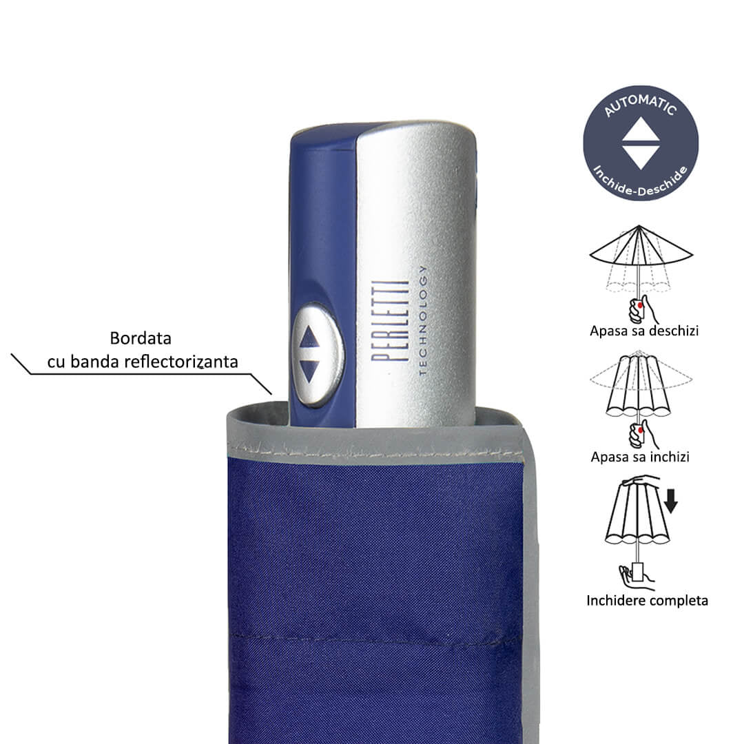 Umbrela ploaie cu inchidere si deschidere automata cu banda reflectorizanta - Nitzi.ro