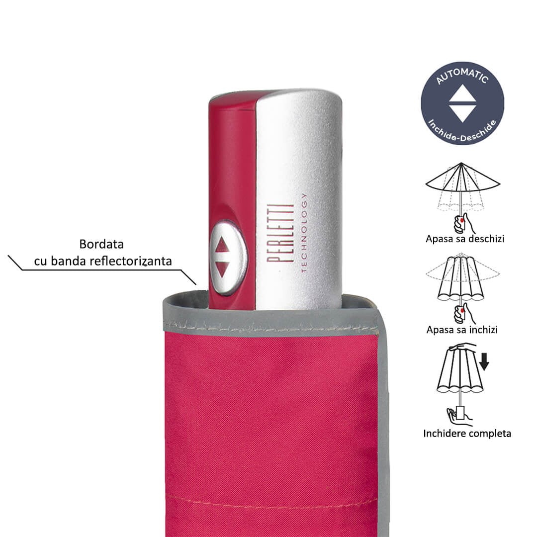 Umbrela ploaie cu inchidere si deschidere automata cu banda reflectorizanta - Nitzi.ro