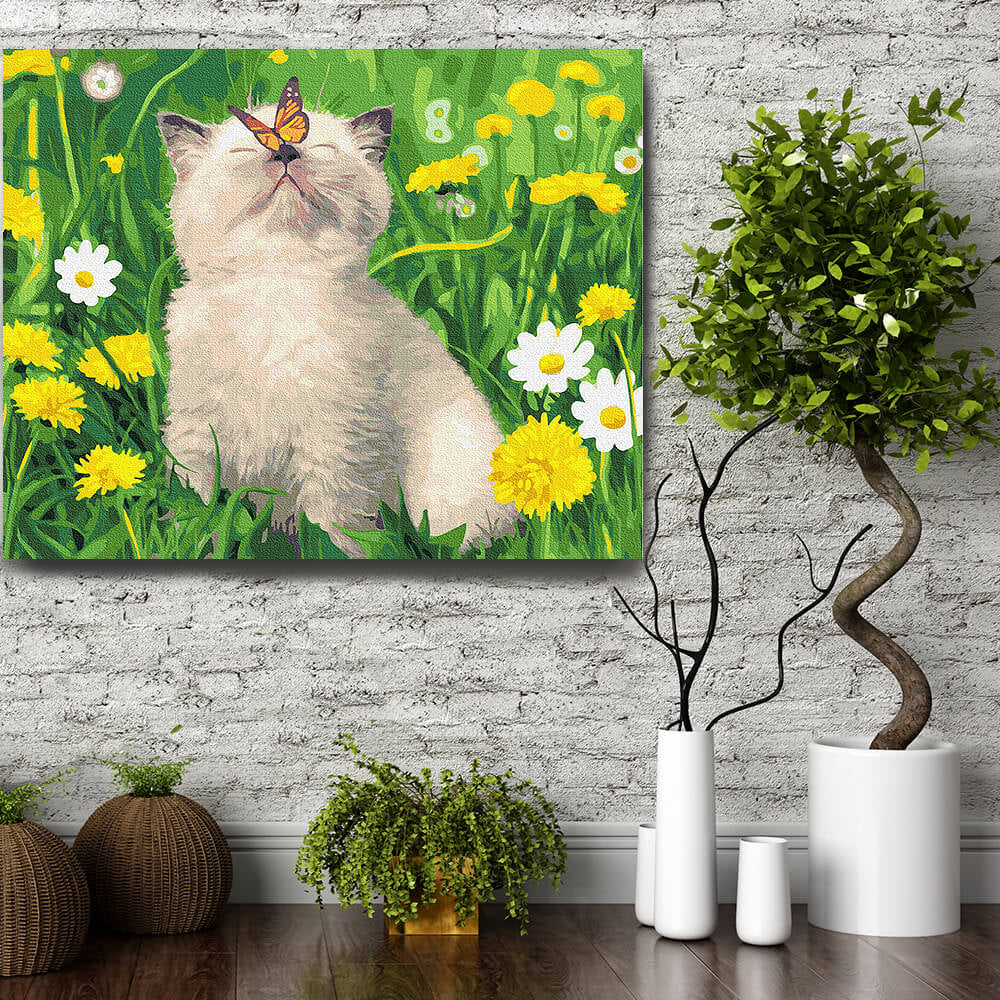 Set pictura pe numere (panza) Pisicuta cu fluture pe nas 40x50 cm