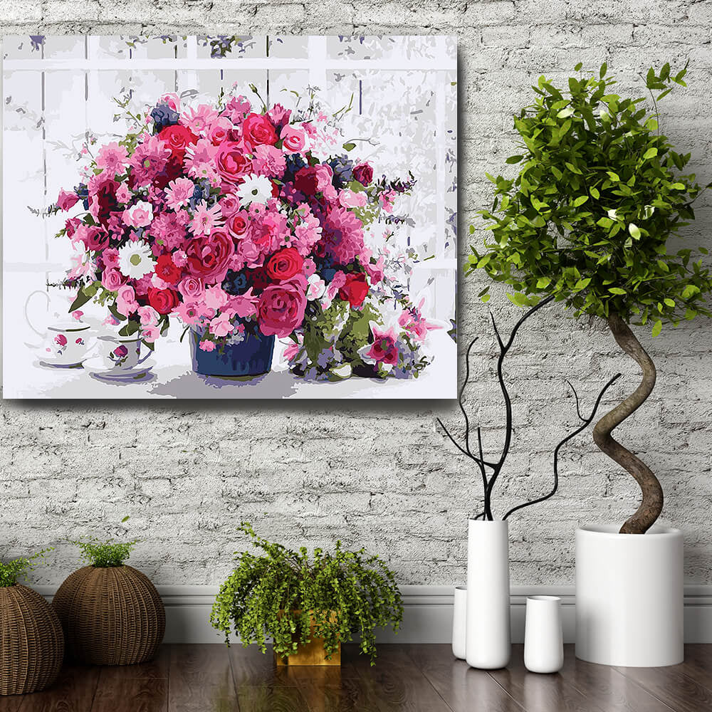 Set pictura pe numere (panza) Vaza cu flori de primavara 40x50 cm