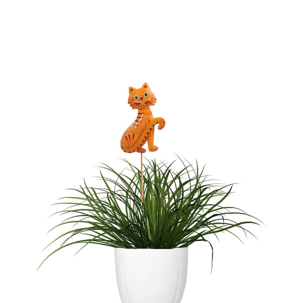 Decoratiune metalica gradina Pisica tija plante 45 cm