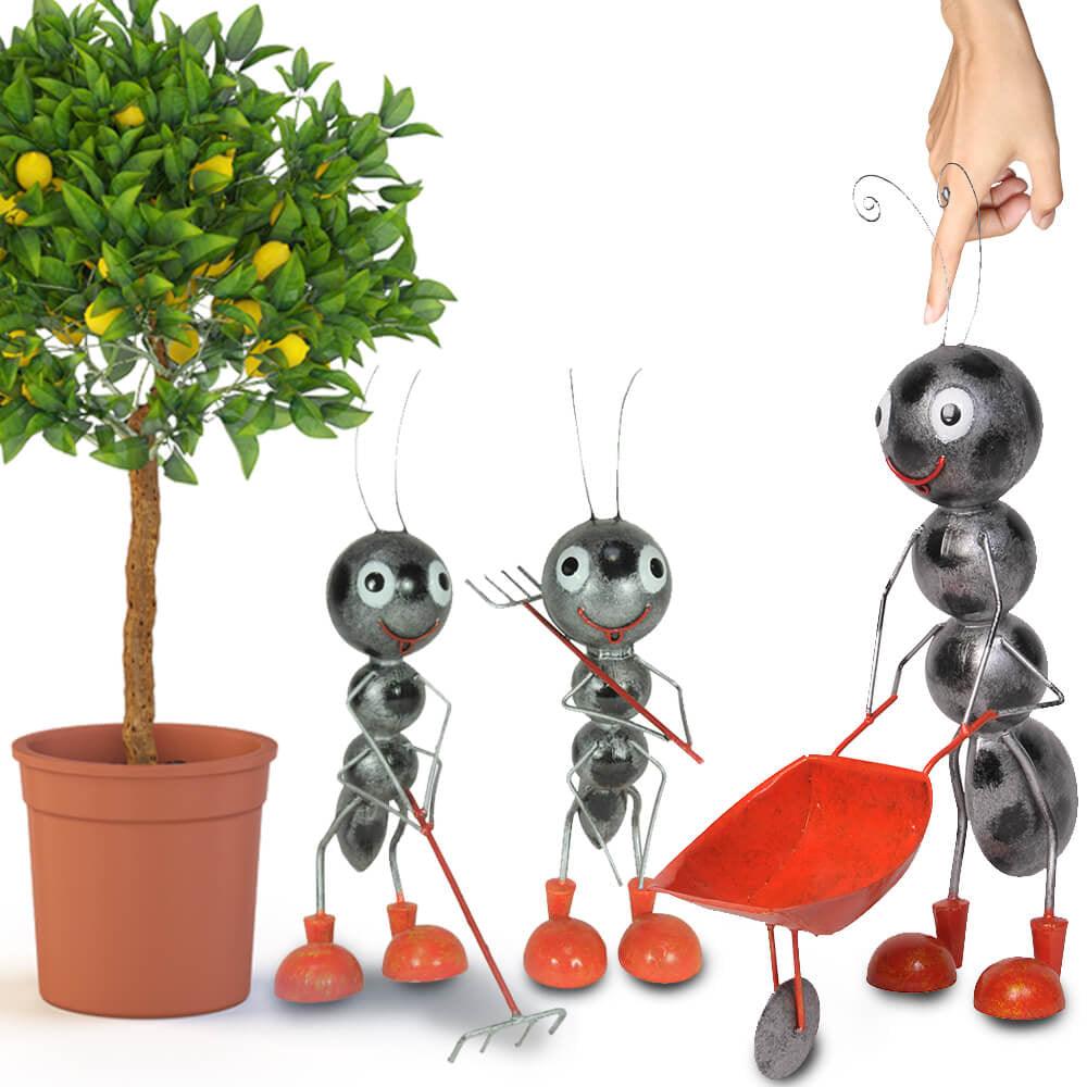 Decoratiune metalica gradina Furnica cu roaba 51 cm
