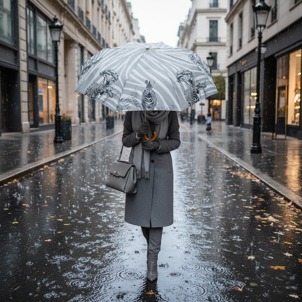 Umbrela ploaie pliabila atomata, cu zebra, pentru femei elegante