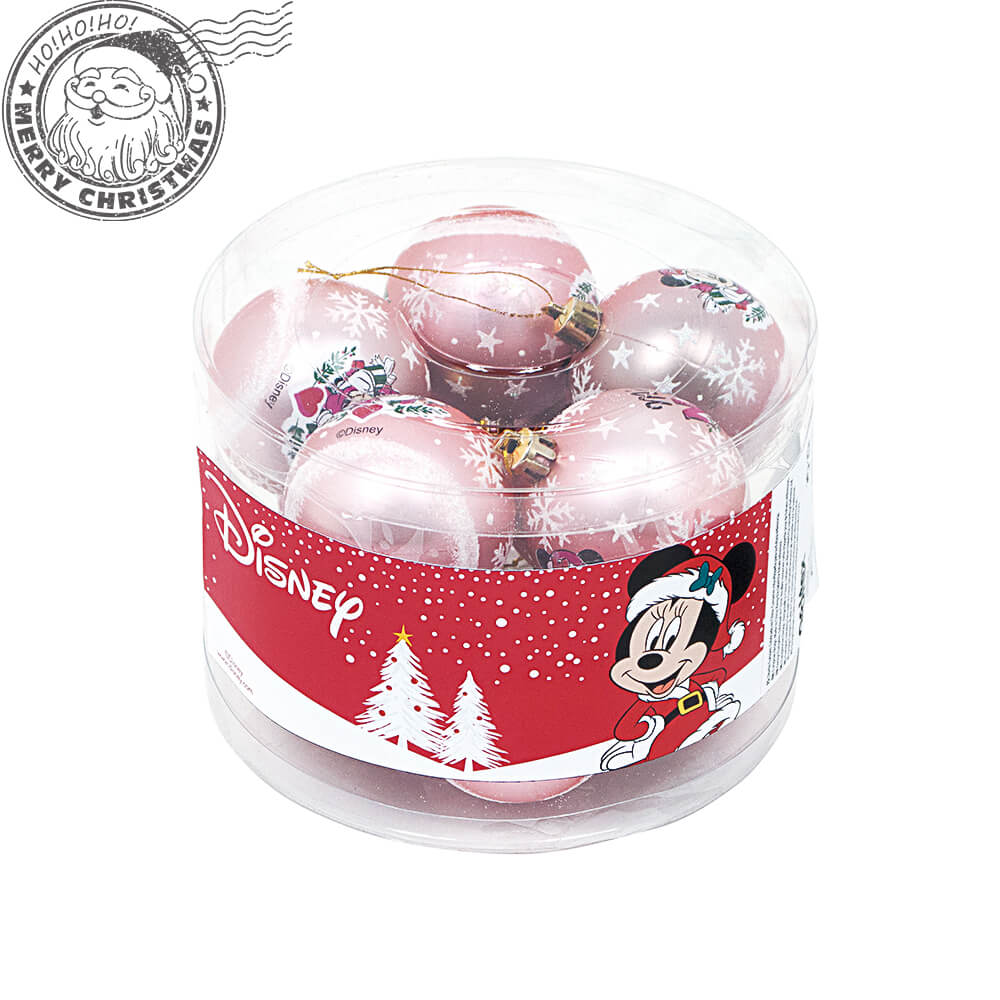 Set 10 Globuri brad Minnie Mouse roz 6 cm