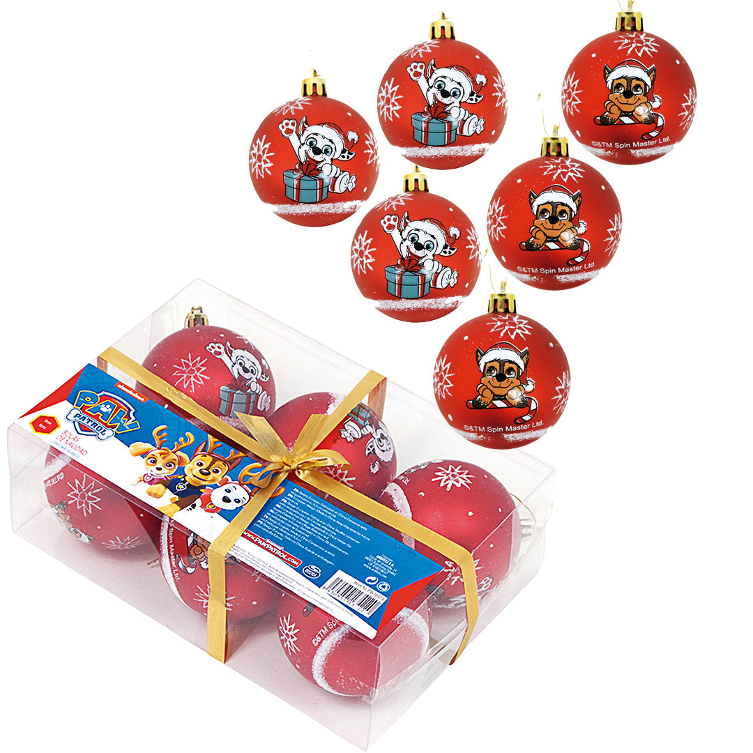 Set 6 Globuri brad Craciun Paw Patrol 8 cm - Nitzi.ro